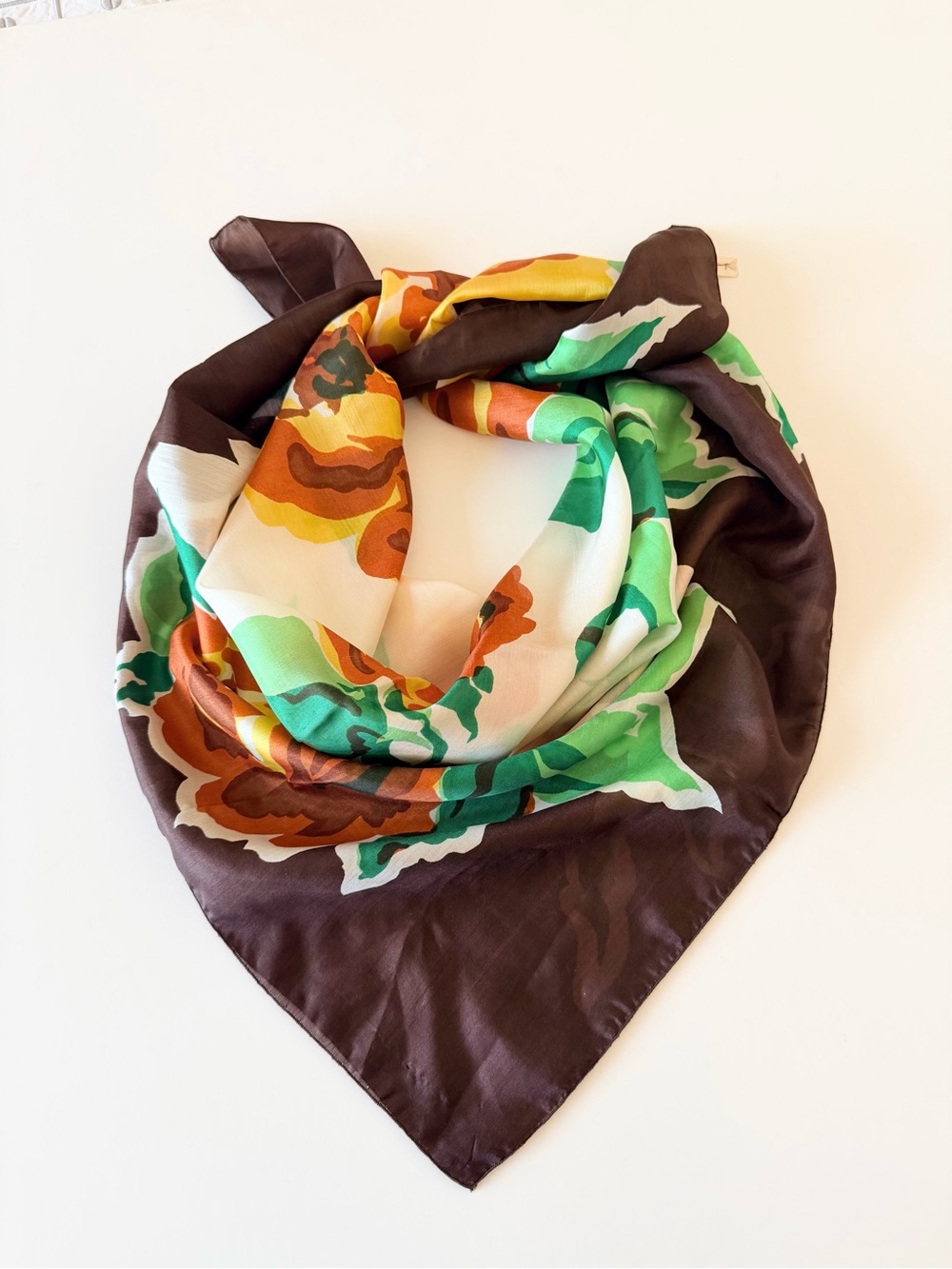 100% Silk Scarf by Kimball vintage scarf, floral 33.5"x34"
